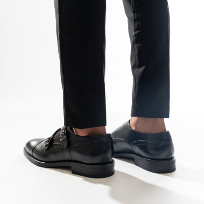 Taper Waxy Monk Strap Shoes Black