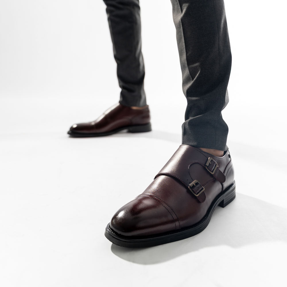 Taper Waxy Monk Strap Shoes Bordo