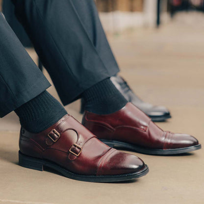 Taper Waxy Monk Strap Shoes Bordo