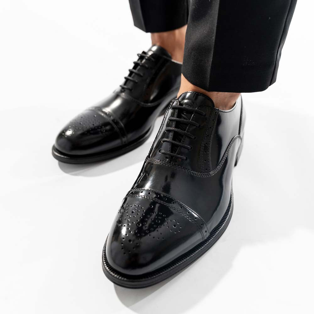 Franklin Hi Shine Brogue Shoes Black