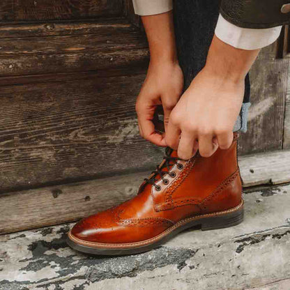Bristol Washed Brogue Boots Tan