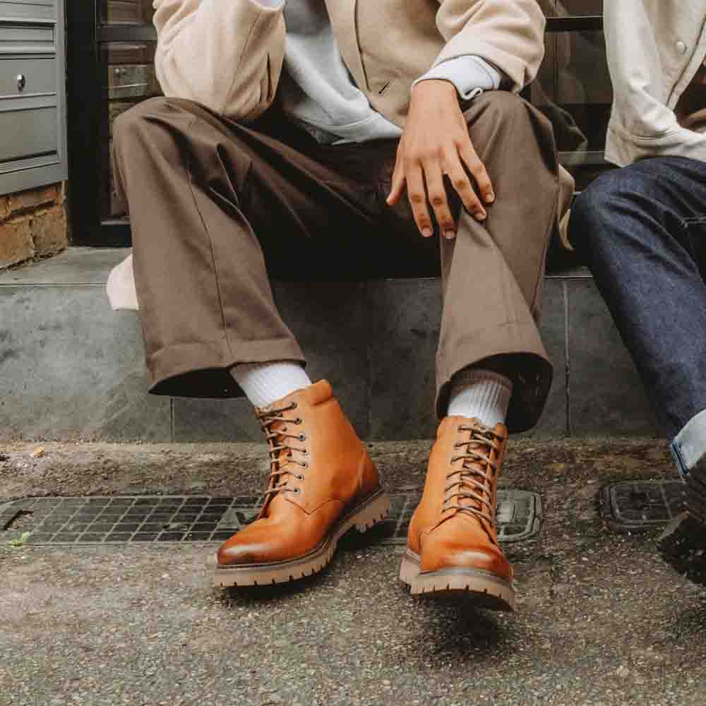 Nickel Pull Up Combat Boots Tan