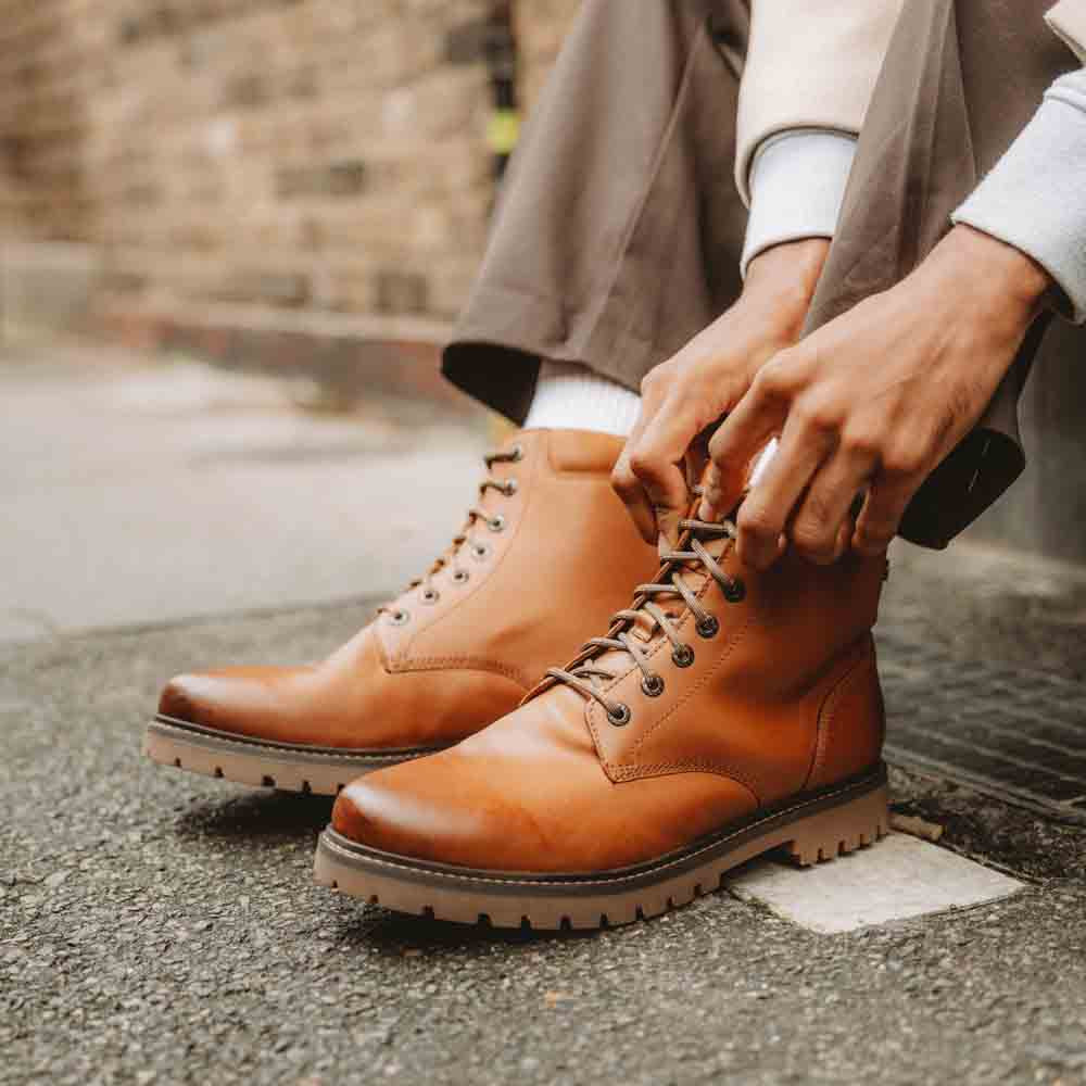 Nickel Pull Up Combat Boots Tan