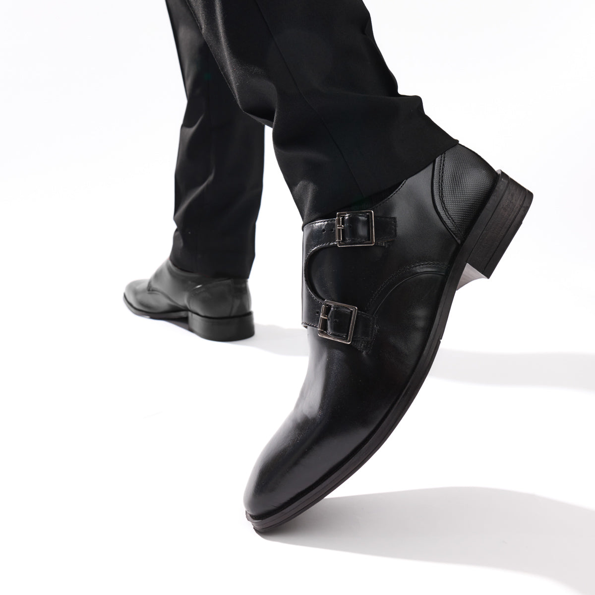 Cleric Leather Double Monk Shoes Black