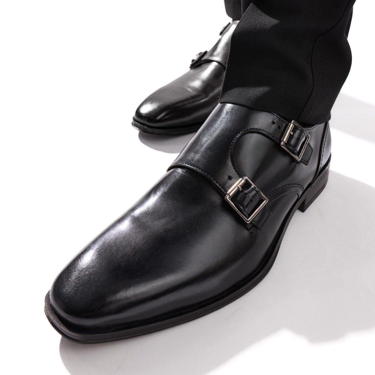 Cleric Leather Double Monk Shoes Black
