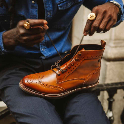 Dealer Burnished Brogue Boots Tan