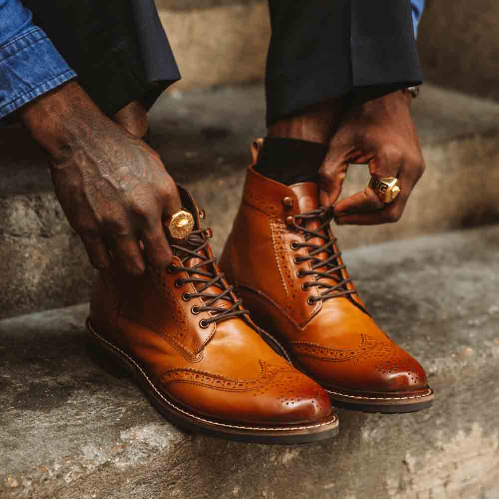 Dealer Burnished Brogue Boots Tan