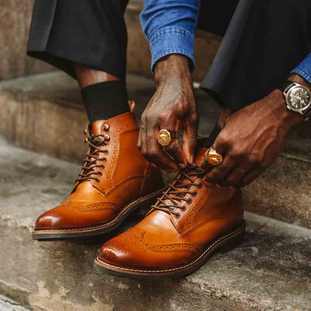 Dealer Burnished Brogue Boots Tan