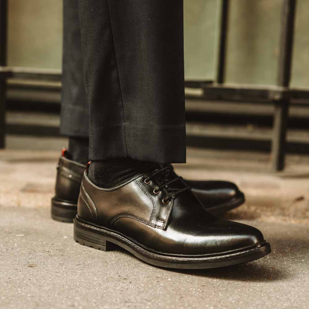 Men's Black Leather Dime Waxy Derby Shoes – Base London
