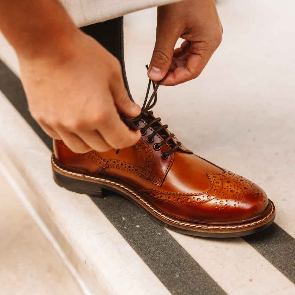 Jagger Burnished Brogue Shoes Tan