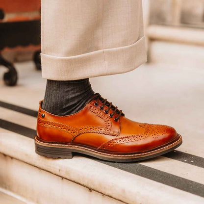 Jagger Burnished Brogue Shoes Tan