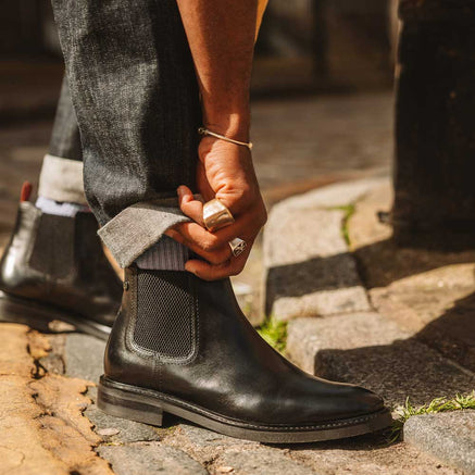 Men s Black Leather Portland Waxy Chelsea Boots Base London Black