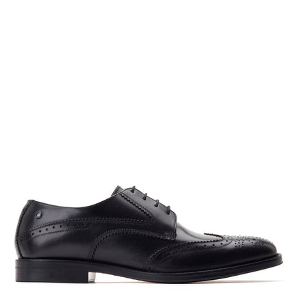 Men's Black Leather Cochran Waxy Brogue Shoes | Base London Black