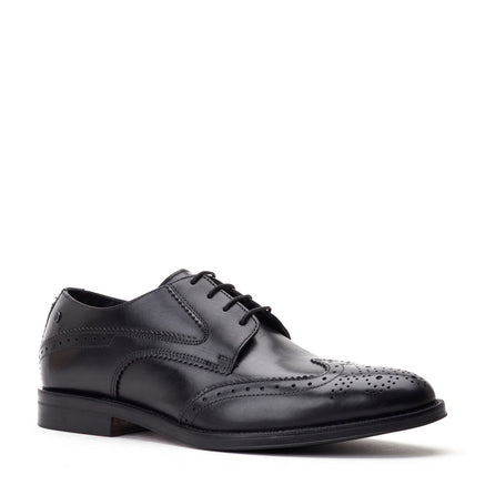 Men's Black Leather Cochran Waxy Brogue Shoes | Base London Black