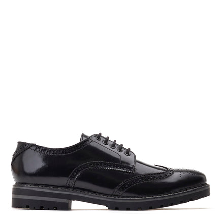 Men's Black Leather Gibbs Hi Shine Brogue Shoes | Base London Black