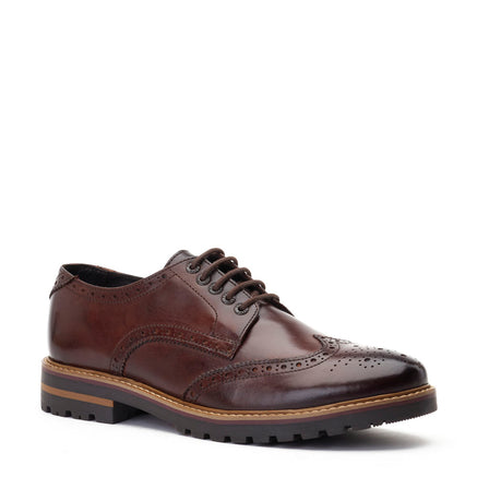 Men's Brown Leather Gibbs Washed Brogue Shoes | Base London Brown