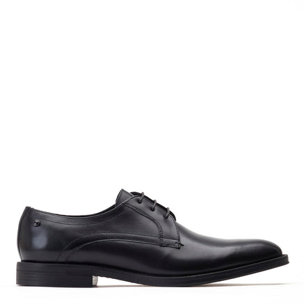 Men's Black Leather Hadley Waxy Derby Shoes | Base London Black