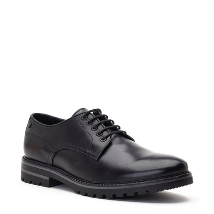 Men's Black Leather Halsey Waxy Derby Shoe | Base London Black