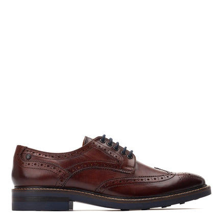 Men's Brown Leather Hatfield Washed Brogue Shoes | Base London Brown
