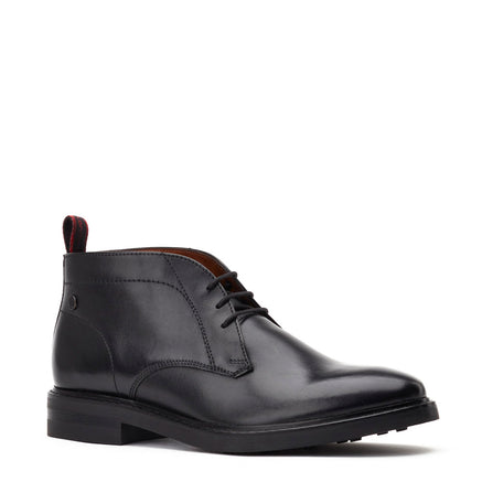 Men's Black Leather Knebworth Waxy Chukka Boots | Base London Black