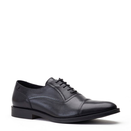 Men's Black Leather Wilson Waxy Oxford Shoes | Base London Black