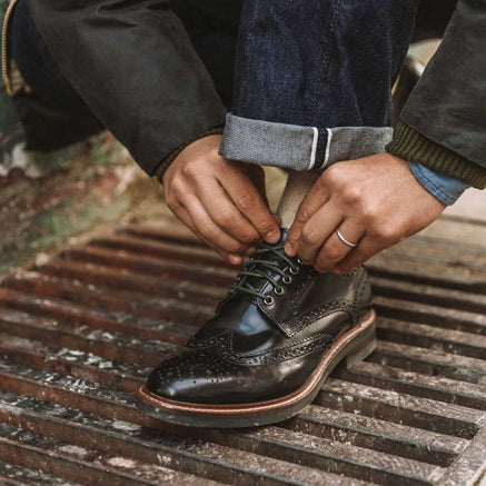Men's Black Leather Woburn Hi Shine Brogue Shoes | Base London Black