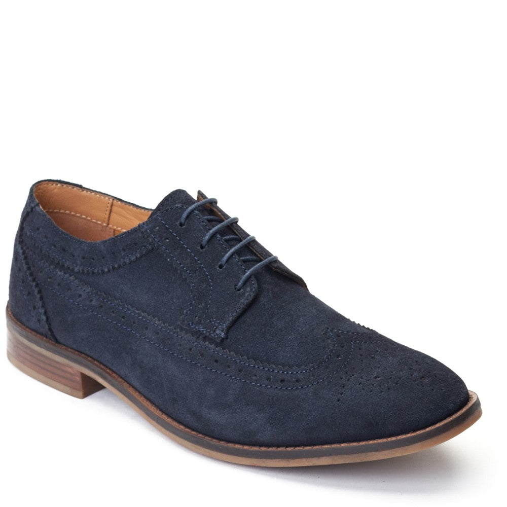Twain Washed Brogue Shoes Navy
