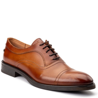 Lapel Waxy Oxford Shoes Tan