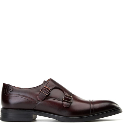 Men's Burgundy Leather Taper Double Monk Strap Shoes | Base London Men's Burgundy Leather Taper Double Monk Strap Shoes | Base London