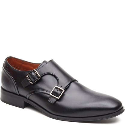 Cleric Leather Double Monk Shoes Black