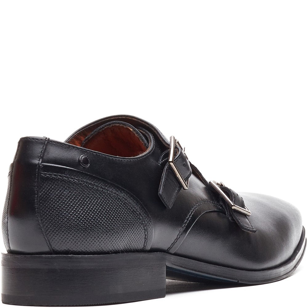 Cleric Leather Double Monk Shoes Black