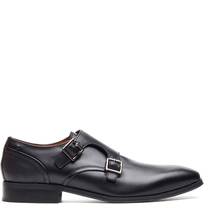 Cleric Leather Double Monk Shoes Black