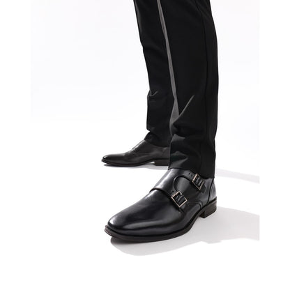 Cleric Leather Double Monk Shoes Black