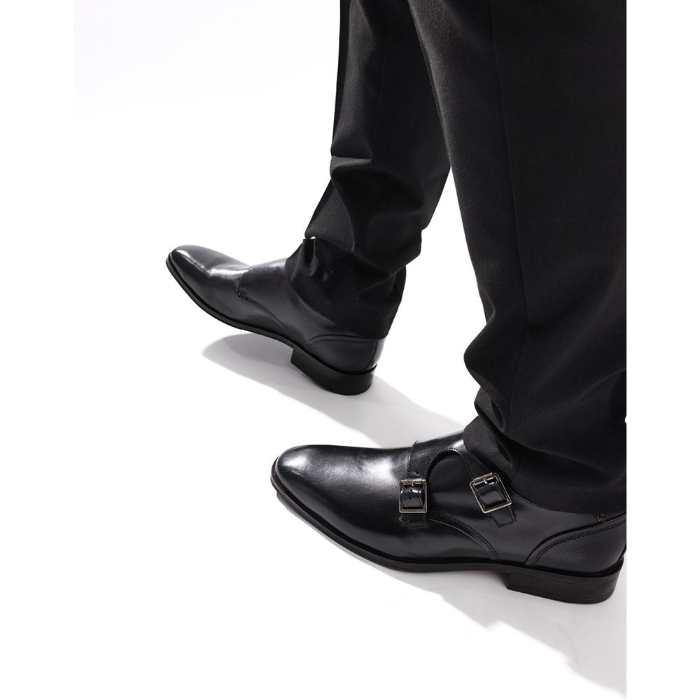 Cleric Leather Double Monk Shoes Black