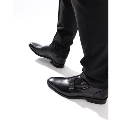 Cleric Leather Double Monk Shoes Black
