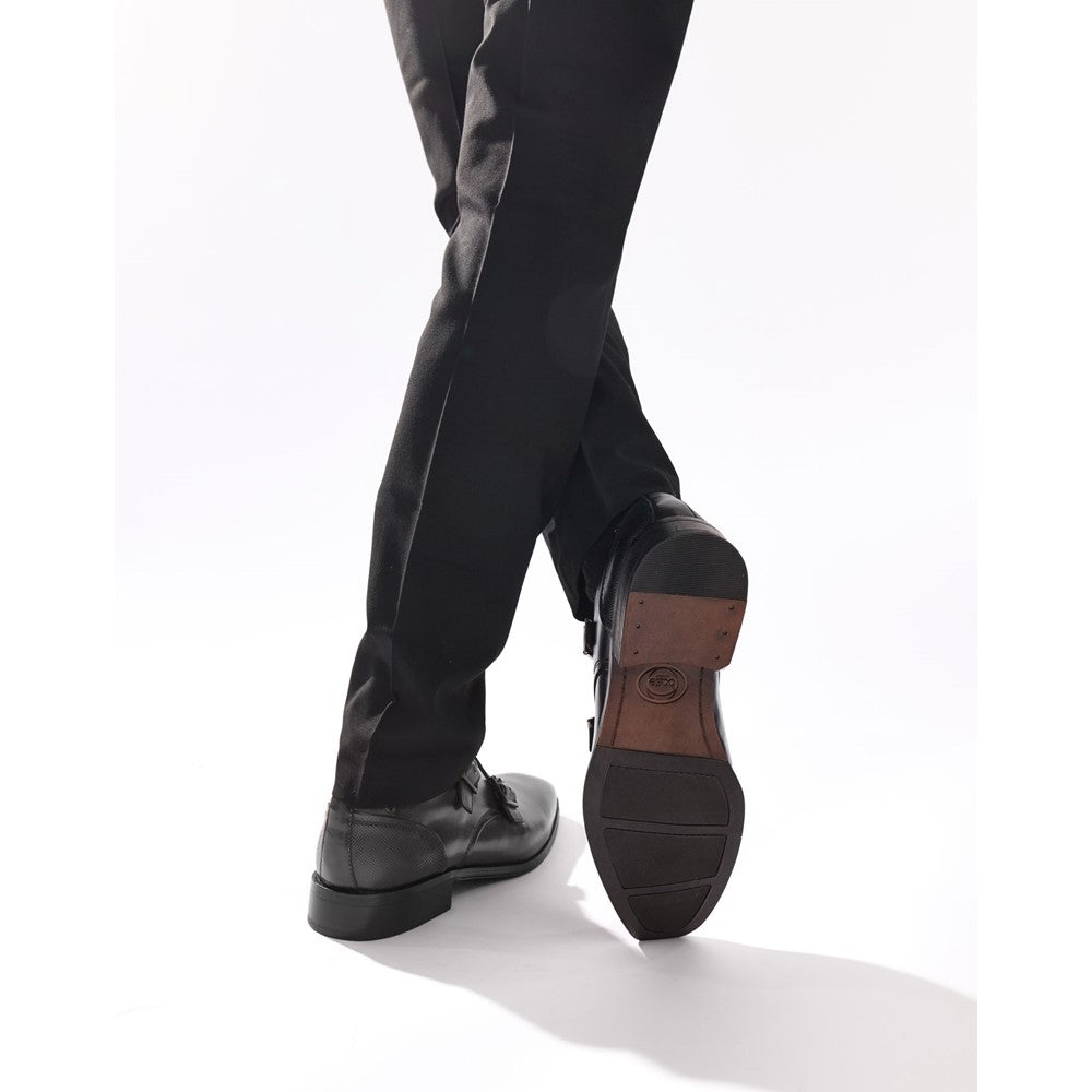 Cleric Leather Double Monk Shoes Black