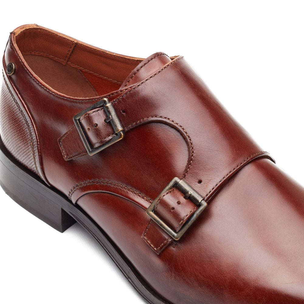 Cleric Leather Double Monk Shoes Tan