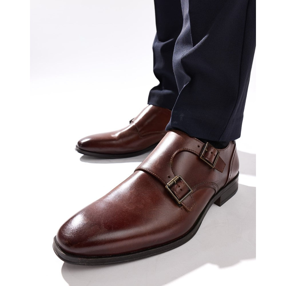 Cleric Leather Double Monk Shoes Tan