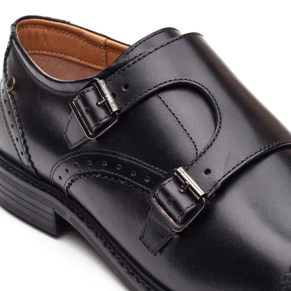 Henley Leather Double Monk Shoes Black