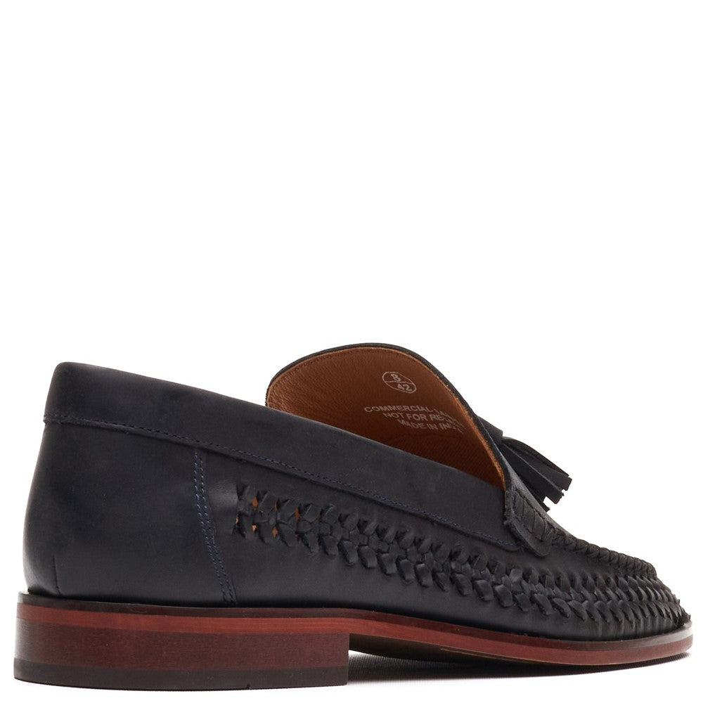 Bracken Leather Weave Loafer Navy