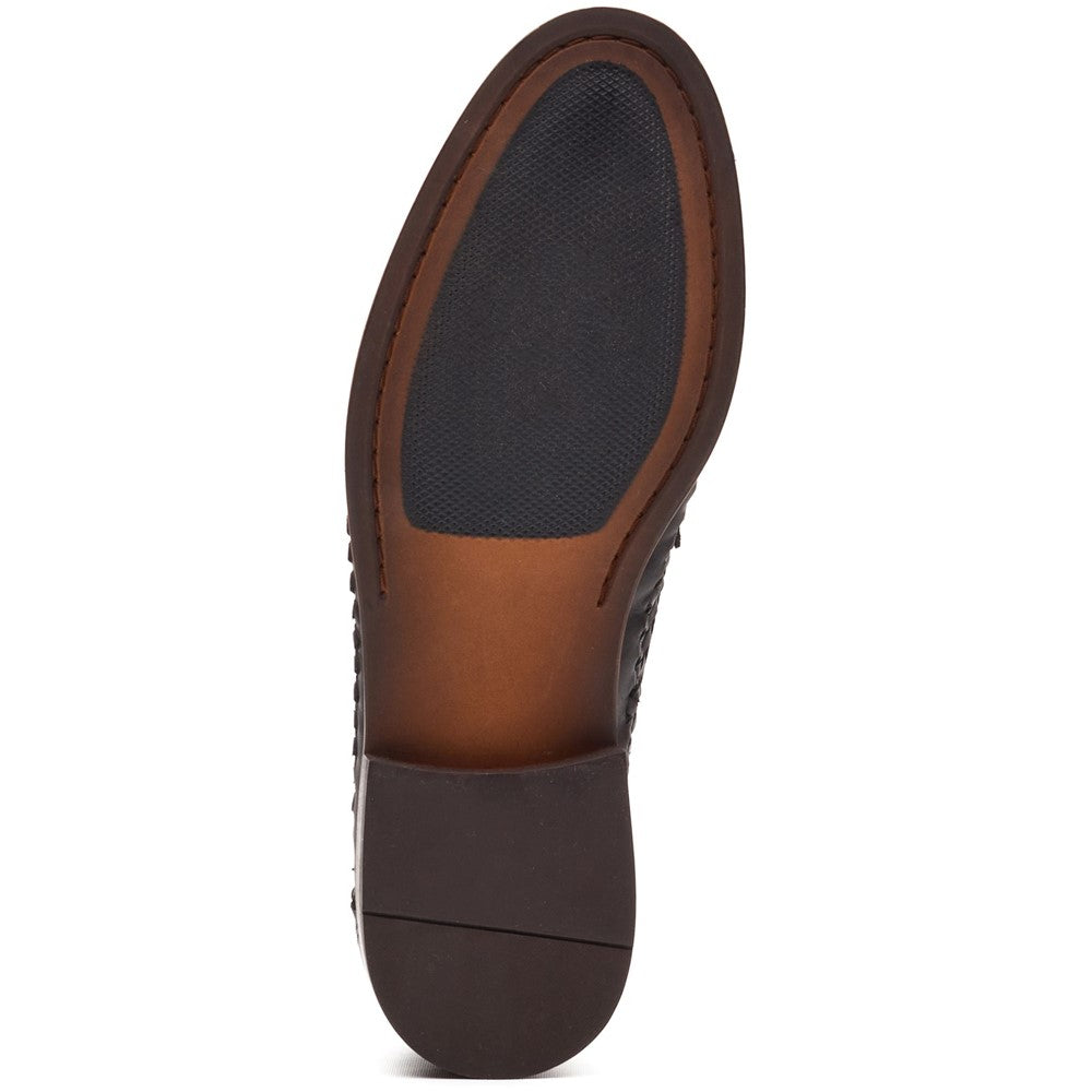 Bracken Leather Weave Loafer Navy