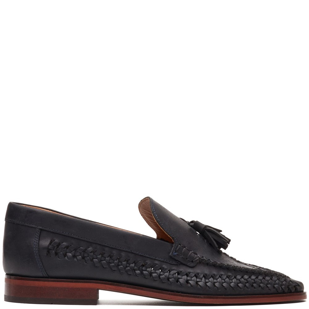 Bracken Leather Weave Loafer Navy