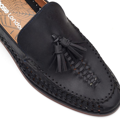 Bracken Leather Weave Loafer Navy
