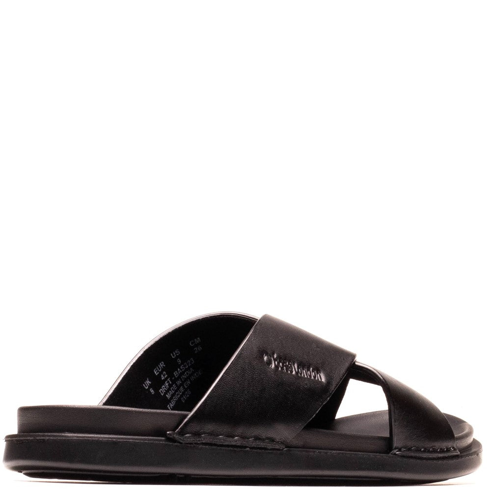Drift Leather Cross Strap Sandals Black