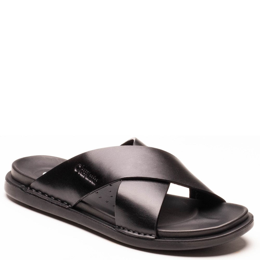 Drift Leather Cross Strap Sandals Black