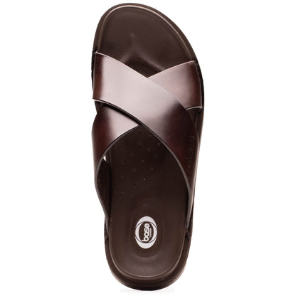 Drift Leather Cross Strap Sandals Brown