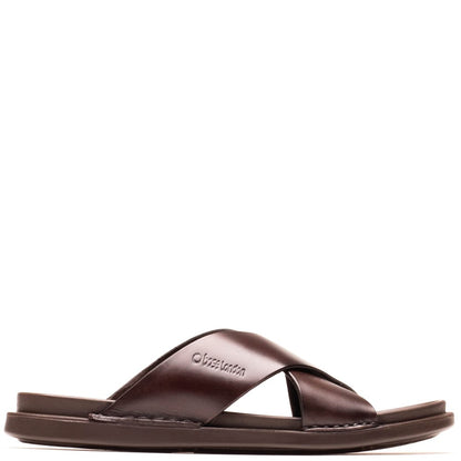 Drift Leather Cross Strap Sandals Brown