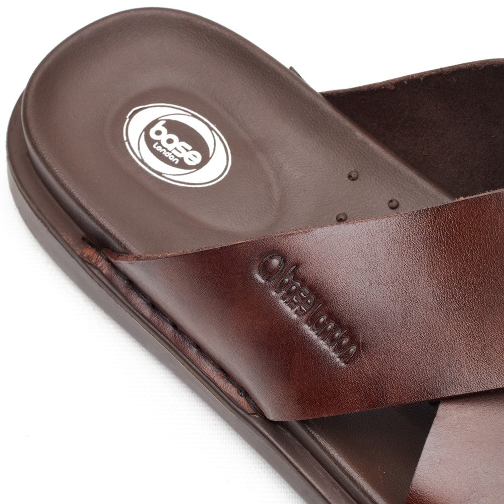 Drift Leather Cross Strap Sandals Brown