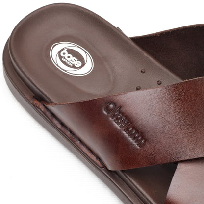 Drift Leather Cross Strap Sandals Brown