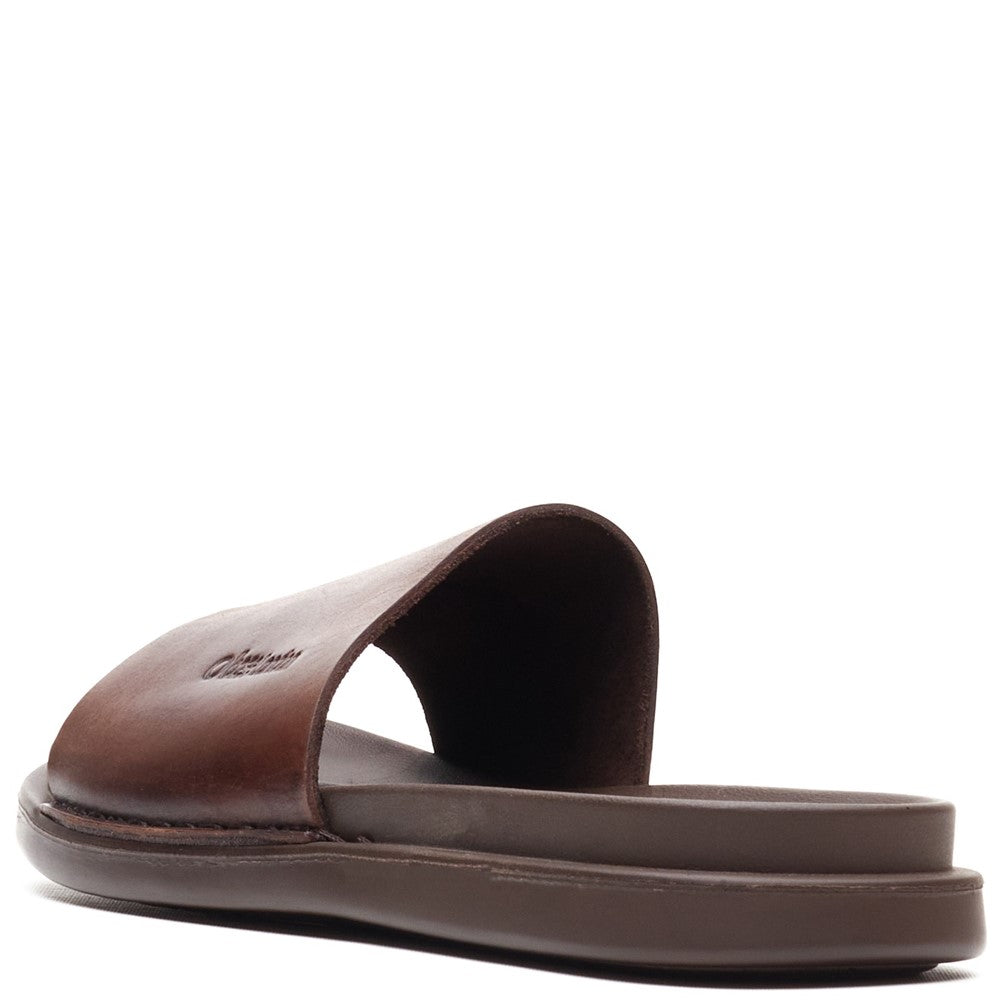 Albany Leather Slide Sandals Brown